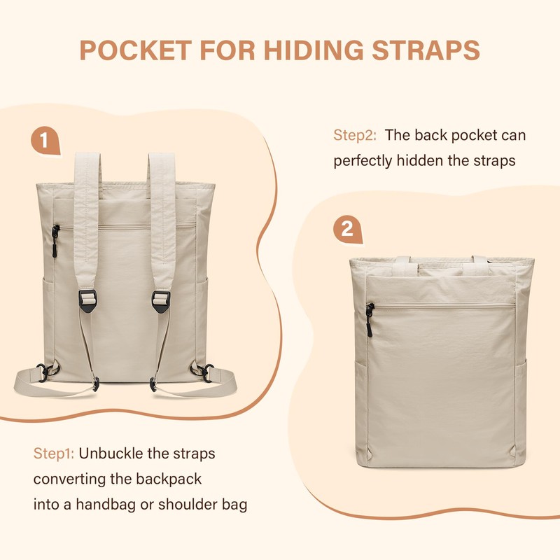 Foldaway Convertible Tote Backpack Lightweight Nylon Daypack for Women Men