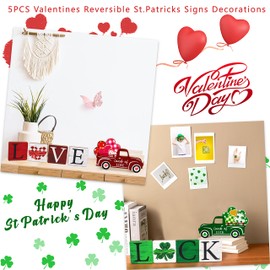 5PCS Valentines Day Decor/St.Patricks Day Decorations Reversible Table Centerpieces Tiered Tray Ornament for Home Party Decor