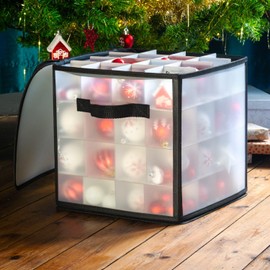 CKB LTD Clear Christmas Bauble Storage Box Cube with Dividers Stores up to 64 Baubles Foldable Christmas Ornaments and Decorations Containers 30x30cm (Clear)
