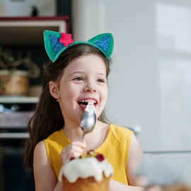 Creatoy Cat Ears Headbands, 4pcs Kids Birthday Party Accessories, Flannel Cartoon Cosplay Headpiece, Glitter Hair Clips for Girls Halloween Supplies