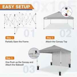 EAGLE PEAK Commercial Canopy 10x10 Pop Up Canopy Tent with 1 Sidewall, Easy Setup Heavy Duty Instant Event Shelter for Vendors & Markets, Outdoor Sun Shade, Light Gray