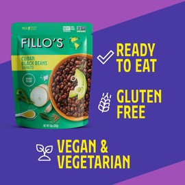 Fillo's Cuban Black Beans - Ready to Eat Beans, Gluten-Free, Preservative-Free, Microwavable Meals, Non-GMO, Plant Protein, Vegan Beans, 10 oz Pk of 6