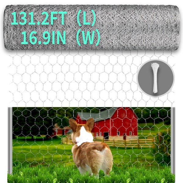 Sumloty Chicken Wire, 16.9in x 131.2ft Poultry Netting for Garden,