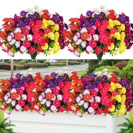 Lnoicy Artificial Flowers for Outdoor 14 Bundles Eucalyptus Fake Flowers for Planter,UV Resistant Fake Morning Glory for Home/Porch/Garden Decoration（7 Color）