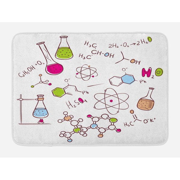 Ambesonne Science Bath Mat, Doodle Style Hand Drawn Chemistry Composition