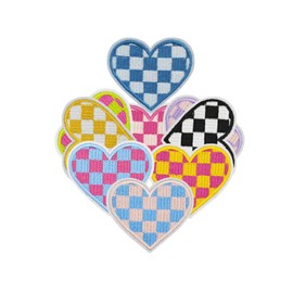 HEYTRCO 9PCS Star Iron on Patches, Cute Checkered Heart Embroidered Iron on Patches for Clothes, Custom Colorful Applique for Hats, Jeans, Jackets, Bags, Backpacks, Dress (Heart)