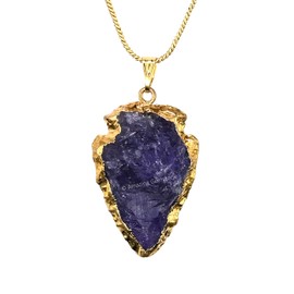 Amethyst Arrowhead Necklace for Men Women - Men's Necklaces Arrow Heads Healing Crystal Necklace - Gifts for Men, Teen Boys - Stocking Stuffers for Men (Gold Edged)