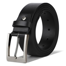 TANGCHAO Men's Leather Belt Classic Pin Buckle 38 mm Wide Men's Belt for Men and Women Black, 02 black