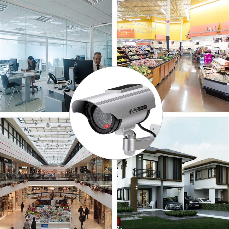 AlfaView Dummy Camera, Solar Panel, Security Camera, Red LED Flashing,