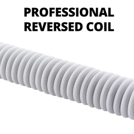 GUNMJO Pro Custom Coiled USB C Cable for Gaming Keyboard, Metal Aviator Mechanical Keyboard Cable with Right Straight Out Aluminum Aviator, 1.5M USB-C to USB-A, White Color