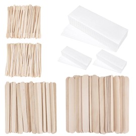 600Pcs Wax Sticks Strips Kit, 300 Holz Wachs Applikator Sticks Small Medium Large Wax Spatulas und 300 Non-Woven Paper Wax Strip für Gesicht Körper Augenbraue Haarentfernung, Frauen Männer (2)