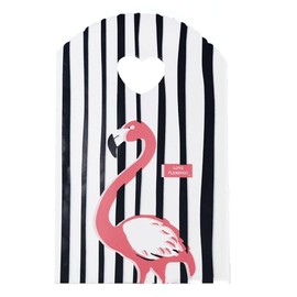 100 Count 5" x 8" Small Plastic Merchandise Bags, Shopping Bags, Retail Bags, Gift Bags with Die Cut Handles - Flamingo 2 (More Patterns Available)