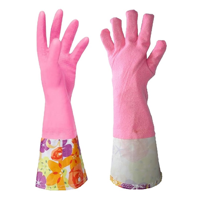 Reusable Long cuff Rubber Kitchen Cleaning Gloves with Non-Slip Texture