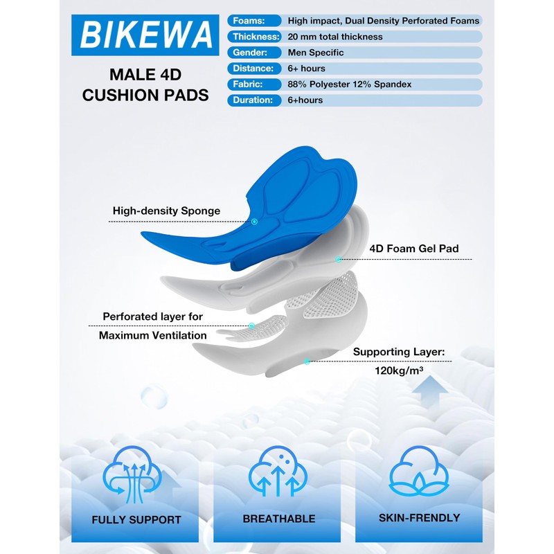 Bikewa Men's Cycling Shorts 7" 4D Padded Bike Shorts for
