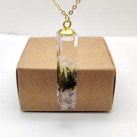 Mushroom Moss 3D Landscape Transparent Cube Resin Pendant 18k Gold Plated Necklace for Women Handmade
