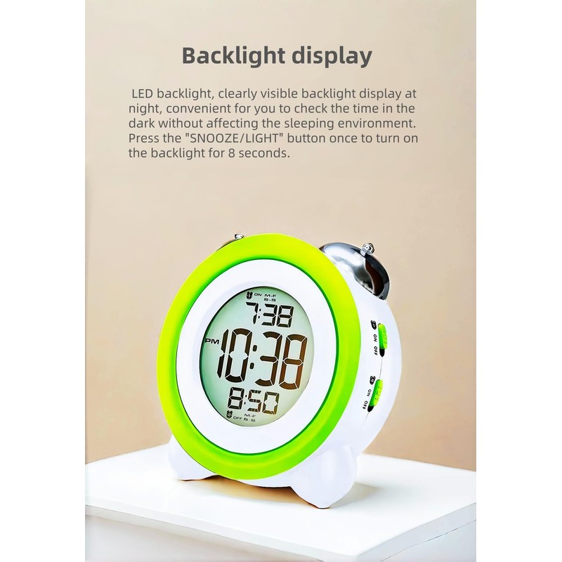 YHFITN Super Loud Alarm Clock, Twin Bell Battery Operated with