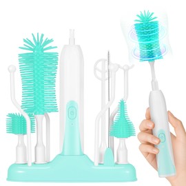Electric Bottle Brush Cleaner,Electric Baby Bottle Brush Cleaner with Formula Mixer, Silicone Bottleneck brush,Nipple&Straw Brush, Soap Dispenser, Drying Rack -Perfect Baby Essentials After Birth Gift