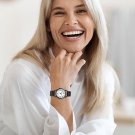 Oidea Women's Elastic Strap Watches: Ultra Thin Strong Stretch Band Easy Reader Quartz Wrist Watches White Large Dial Arabic Numerals Casual Dress Watch for Women