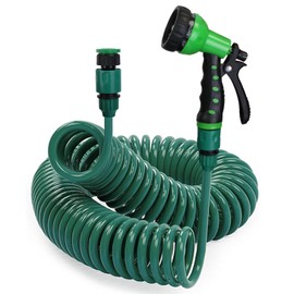 iMounTEK Garden Hose EVA Coil Garden Hose Flexible Self-coiling Water Hose with 3/4” and 1/2” Adapter with 7 Spraying Modes for Gardening Pet Bathing Ground Cleaning Car Wahing/20M