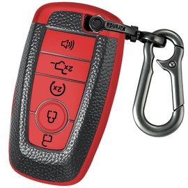 Kirsnda for Ford Key fob Cover,Texture case,with Keychain,Key Shell/Skin,5-Buttons fit 2018-2023 for Edge Explorer Expedition Fusion for Mustang Raptor Remote Key Vehicle Accessories,Red Texture