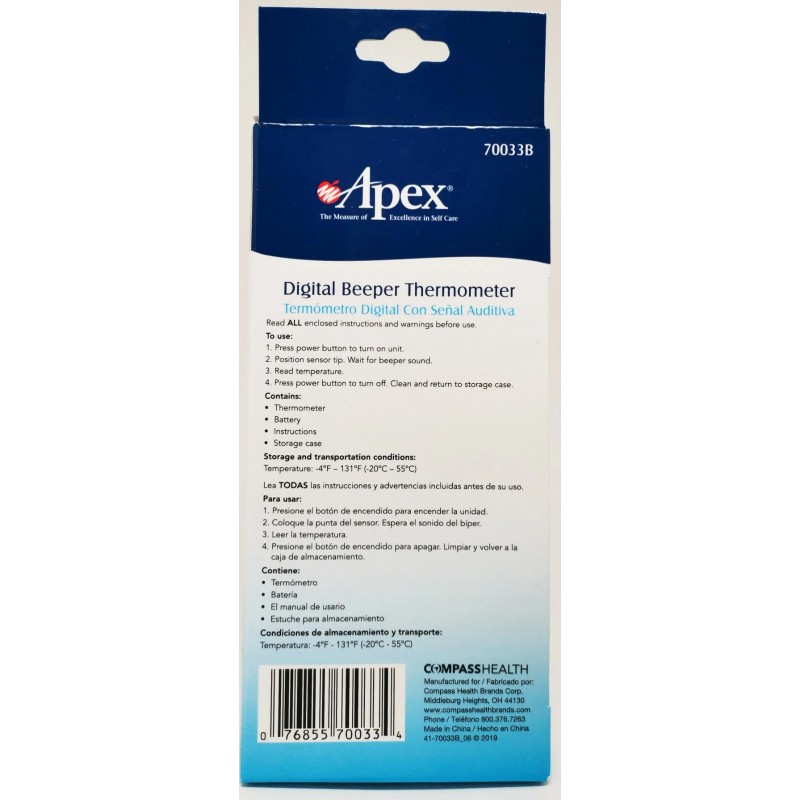 Apex Thermometer APEX Digital Beeper Rectal, Underarm, Oral -