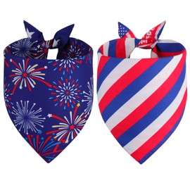 QUQULE 4th of July Dog Bandanas XLarge 2PCS, 4 Pattern American Flag Patriotic Scarf for Boy and Girl, Durable Triangle Reversible USA Bibs for Puppy Pet