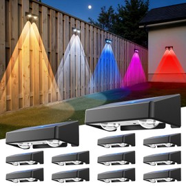 GBEAST Solar Fence Lights Outdoor, RGB 8 Colors & Warm White, Bright Led Fence Lights Outdoor Waterproof Dusk to Dawn Solar Deck Light for Backyard/Railing/Wall/Step/Patio/Porch (12 Pack)