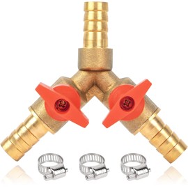 Gas Socket, Gas Hose, Fuel Hose, Fittings, Branch, Outer Diameter 0.4 inch (10 mm), Brass Joint Connector, Bifurcate, Y-Type, 2 Switches, Three Way Socket, Oil and Water Gas Hose with 3 Hose Clamps
