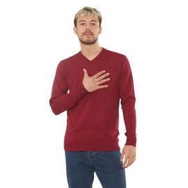 Brooklyn Imports LTD Mens V-Neck Sweater Long Sleeve Lightweight Jumper for Work Or Casual Smart Burgundy