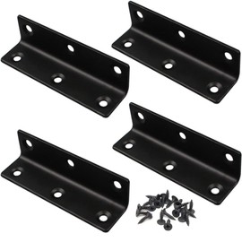L Brackets, 4PCS Corner Brace Angle Bracket, Superior Stainless Steel, 4'' x 1'' M, 2mm Thickness, Wood Shelf, Furniture, Cabinet Corner Brace with Screws (Black)