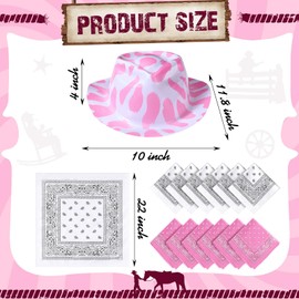 Haysandy 24 Pcs Cow Print Cowgirl Hats Cowboy Hats Bulk with Bandana Felt Cow Party Hats for Women Men Western Costume Party (Pink)
