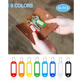 Teskyer 56 Pack Plastic Key Tags, Colorful Key Labels with Label Window Split Ring, Organize Your Keys and Stuff, 8 Colors