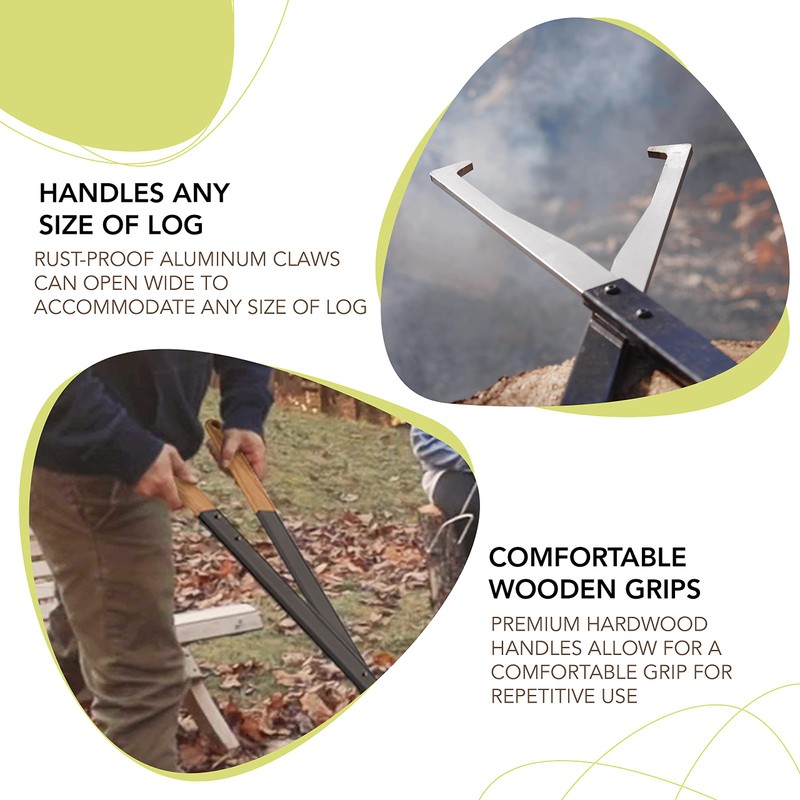 KABIN Fire Tong Log Grabber – Extra Long Firewood Claw
