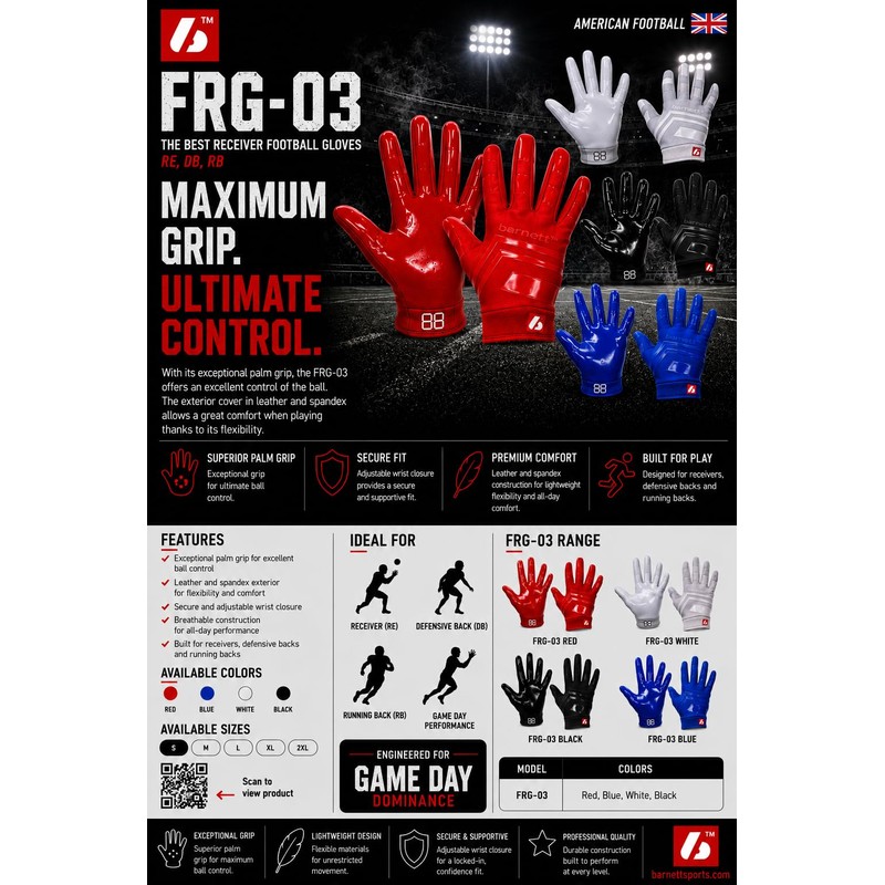 BARNETT FRG-03 Gloves for American Football Pro Receiver RE,DB,RB White