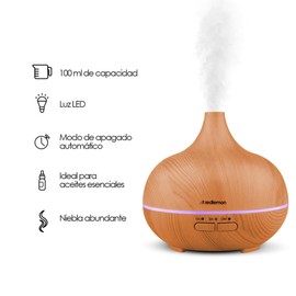 Redlemon Humidificador y Difusor de Aceites Esenciales para Aromaterapia de Alta Potencia, Luz LED Cambiante 7 Colores, Apagado Automático, Ideal para Habitación, Oficina, Meditación o Yoga, 100 ml