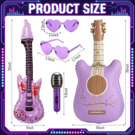 Duraaamo 19 Pcs Pcs Kpop Disco Theme Inflatable Party Props Set 6 Microphones, 6 Guitars, 6 Colorful Glasses, Inflatable Party Accessories for Kpop Music and Dance Themed Celebrations