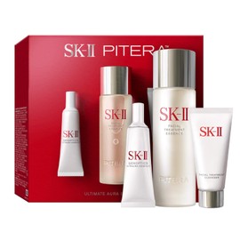 SK-II Ultimate Aura Skincare Kit – Set de regalo para el cuidado de la piel que aumenta la luminosidad con productos de viaje y tamaño completo – El kit incluye esencia de tratamiento facial de tamaño