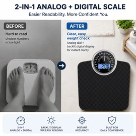 2-in-1 Analog & Digital Bathroom Scale – 400 lb Capacity Tempered Glass Body Weight Scale with Extra-Large Display