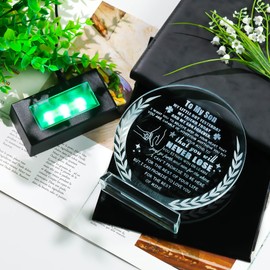 Son Gifts from Mom Dad To My Son Gifts Crystal Plaque Keepsakes with Colorful Base Meaningful Crystal Gifts for Adult Son Birthday Fathers Day Christmas Graduation Wedding Gifts for Son