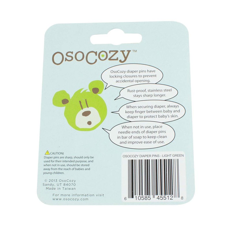 OsoCozy Diaper Pins - (Light Green) - Sturdy, Stainless Steel
