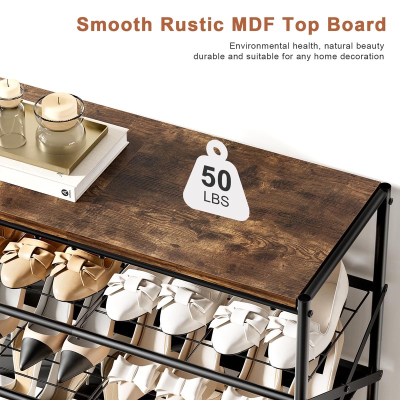 8 Tier Metal Shoe Rack with Wood Top, 24-32 Pairs
