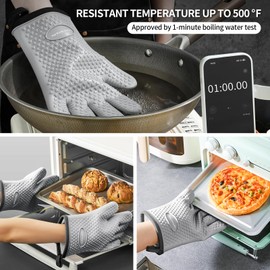 MAD SHARK Silicone Oven Mitts Heat Resistant 450 Degrees,Waterproof & Non-Slip Oven Gloves with Fingers,Cotton Lined Silicone Oven Gloves Kitchen Mitts for Baking Cooking Barbecue,Women,Oven (GREY1)