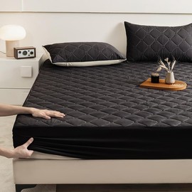 PAJEO Waterproof Mattress Protector Queen Size, 3 Piece Premium Cotton Mattress Cover 100 GSM with 2 Sham, Breathable,Elastic Fitted with 17.8 inch Stretchable Pockets (Black)