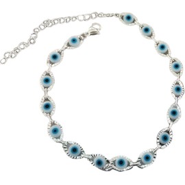 Caiyao Lucky Evil Eye Beads Anklet Bracelet 14K Gold Silver Plated Link Chain Protection Amulet Anklet for Women Men Good Luck Summer Beach Foot Holiday Jewelry Gift, Small, Metal, metal