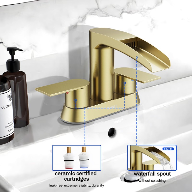 Bathroom Sink Faucet for 3 Hole, Hurran 4 Inch Faucets