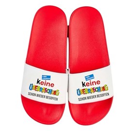 T-Shirt - Keine Überraschung – Party Outfit - Badeschlappen - Hut - TShirt - schon wieder besoffen - Malle 2025, lustiges Party Shirt, JGA, Mallorca Tour (Badelatschen, Rot-Weiß, 43)