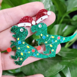 jojofuny Xmas Drop Earrings 1 Pair Christmas Earrings Dinosaur Drop Earrings Holiday Earrings for Women Girls Earring