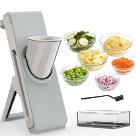 LVSENLIN Upgrade Safe Mandoline Slicer,Potato Slicer for Kitchen,Cutter,French Fry Cutter,4 IN 1 Vegetable Food Chopper,Julienne + Dicer for Vegetables，Meal Prep&bring a cleaning brush（GREY）