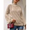 Women's Mock Turtleneck Lantern Sleeve Cable Knit Pullover Sweater Tops
