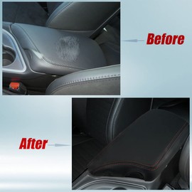 XITER Car Armrest Cover Saver, 1 Pc Center Console Leather Pad Fit for Dodge Challenger 2015-2024, Central Console Armrest Box Protector Interior Accessories (Red Stitches)